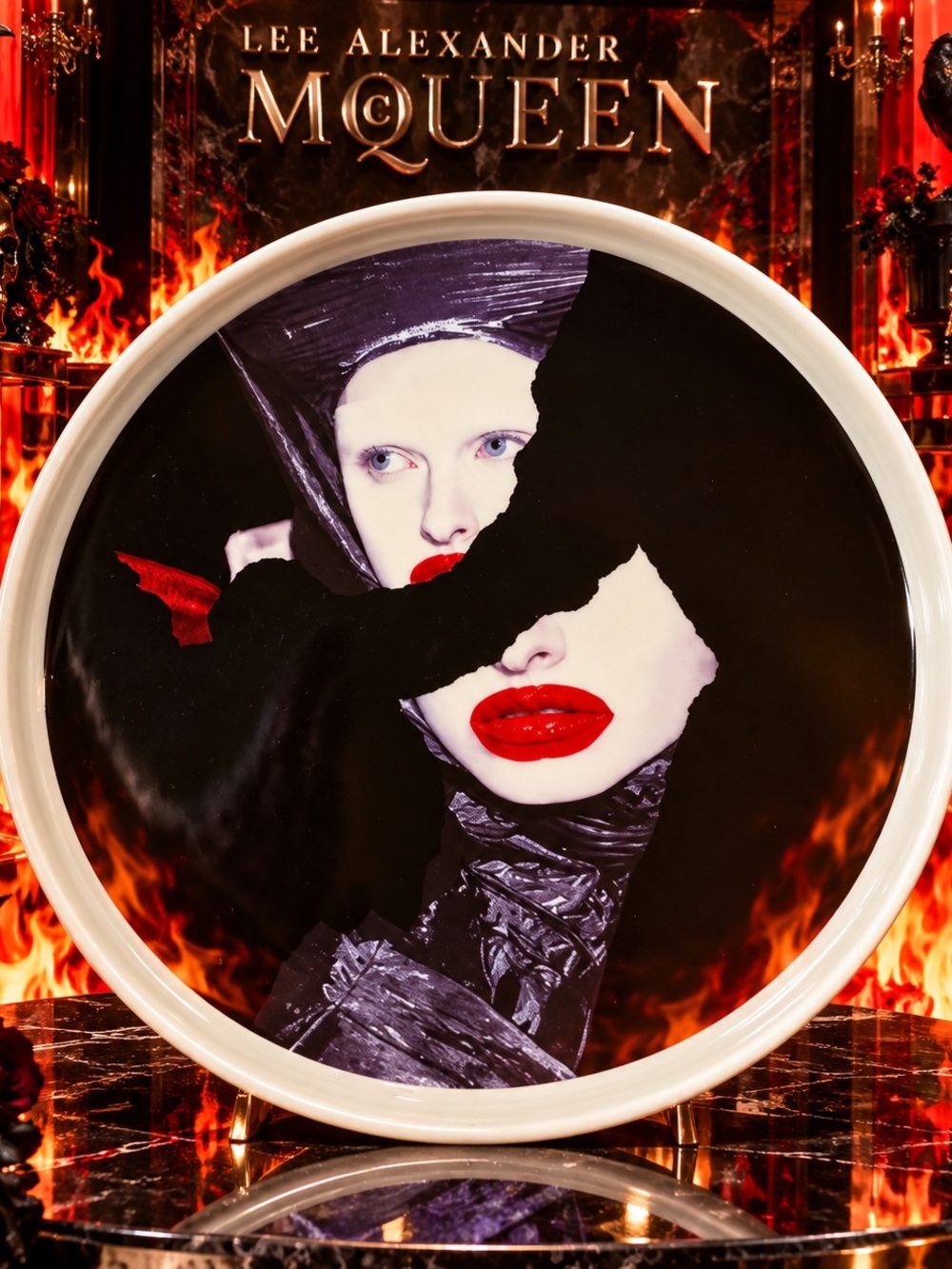 Alexander McQueen Black, White & Red Portrait Plate (NIB)